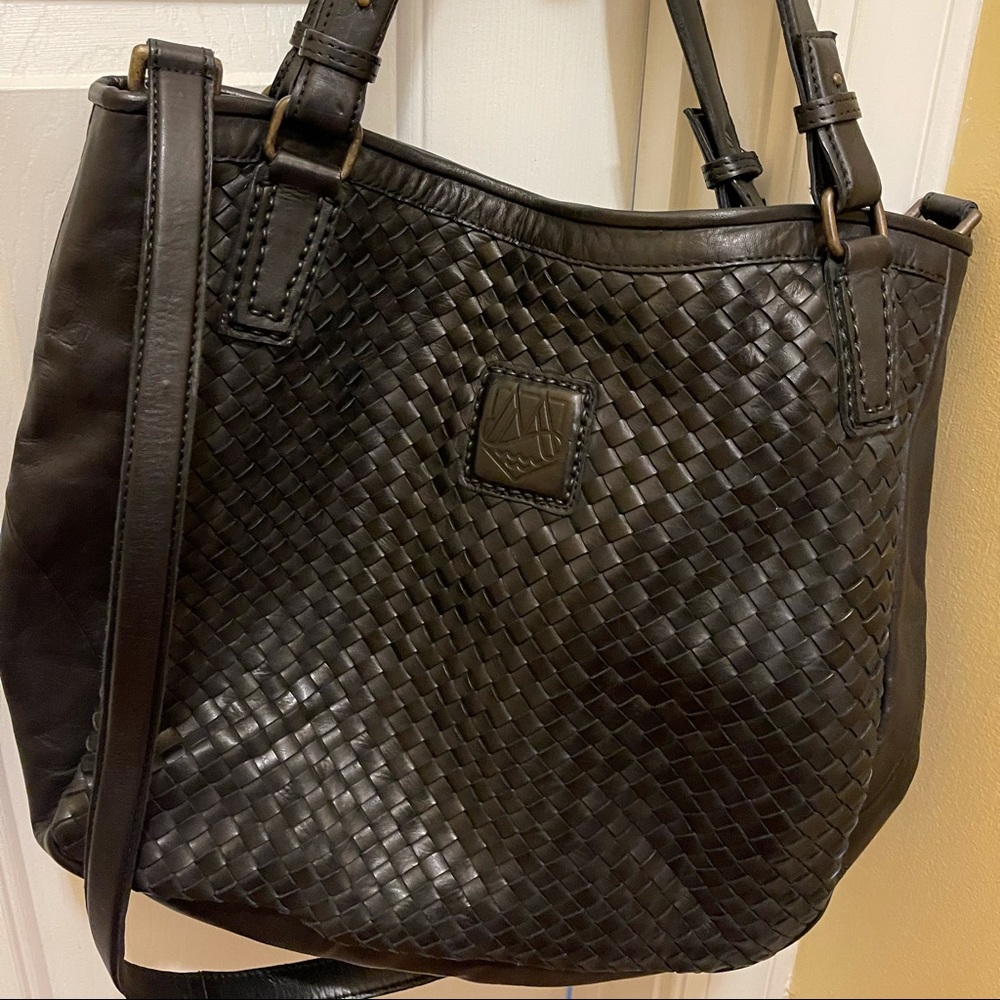 I Malatesta Made in Italy Black Woven Leather Satchel Tote Crossbody Strap